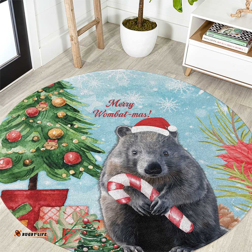 Australia Christmas Round Carpet Merry Wombat mas Watercolor Style