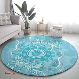 Blue Australia Lizard With Aboriginal Art Round Carpet