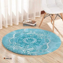 Blue Australia Lizard With Aboriginal Art Round Carpet