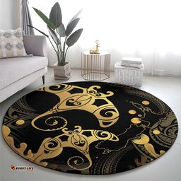Black And Gold Aotearoa Whai Round Carpet NZ Stingrays Maori Curves Style