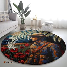 New Zealand Soldier ANZAC Day Round Carpet Silver Fern Starry Night Style LT03