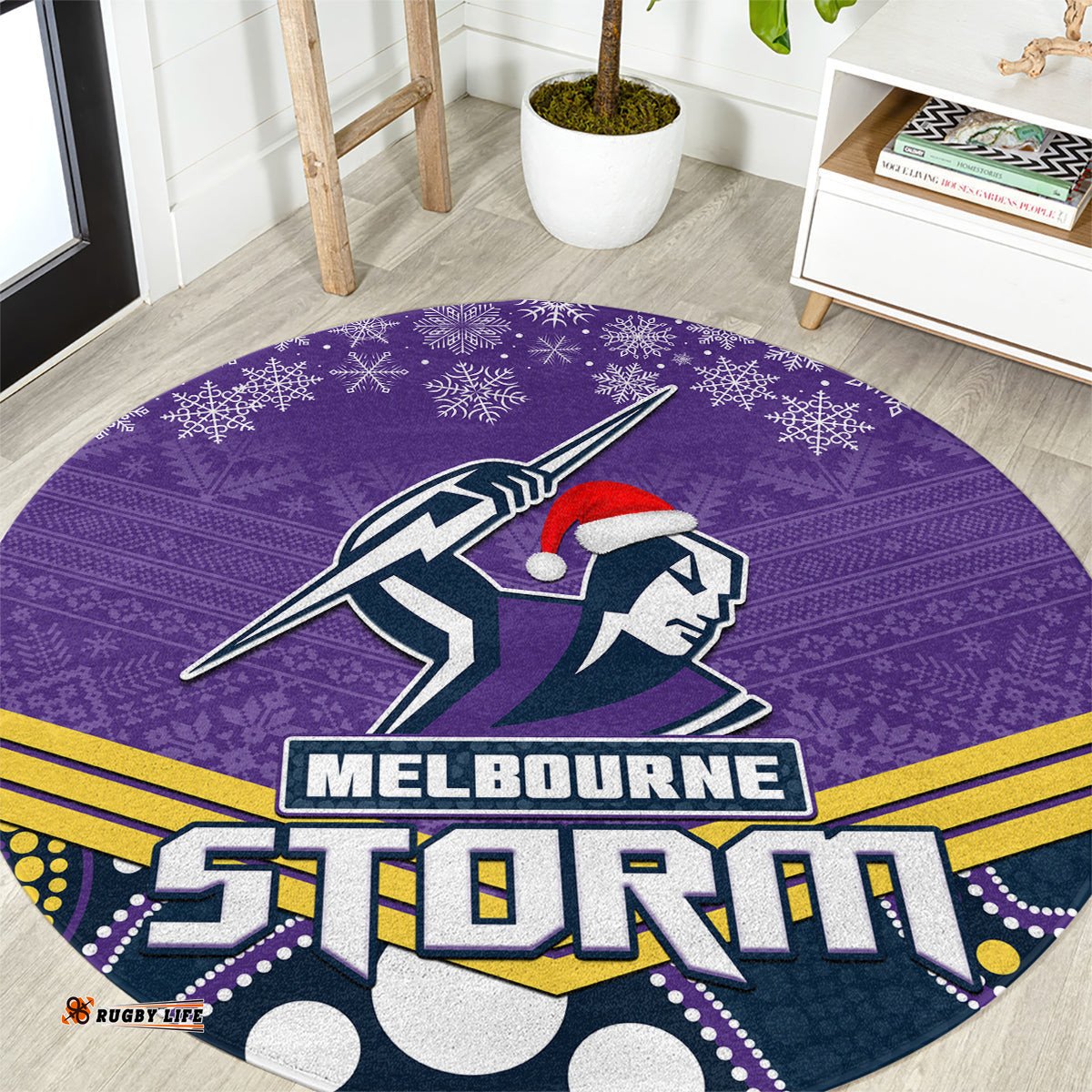 Custom Storm Rugby Christmas Round Carpet Merry Xmas 2023 Mix Aboriginal Art