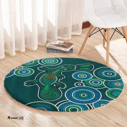 Green Platypus Aboriginal Art Round Carpet