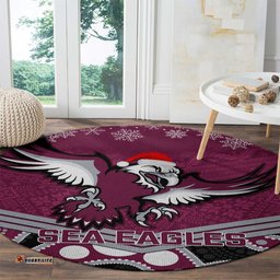 Custom Sea Eagles Rugby Christmas Round Carpet Merry Xmas 2023 Mix Aboriginal Art
