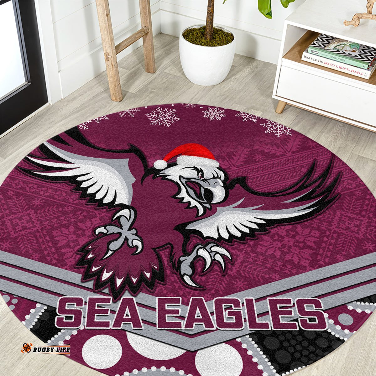 Custom Sea Eagles Rugby Christmas Round Carpet Merry Xmas 2023 Mix Aboriginal Art