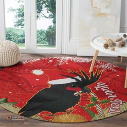 Personalised Palm Cockatoo Australia Christmas Round Carpet Merry Chrissie Banksia Flowers