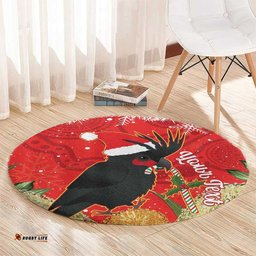 Personalised Palm Cockatoo Australia Christmas Round Carpet Merry Chrissie Banksia Flowers