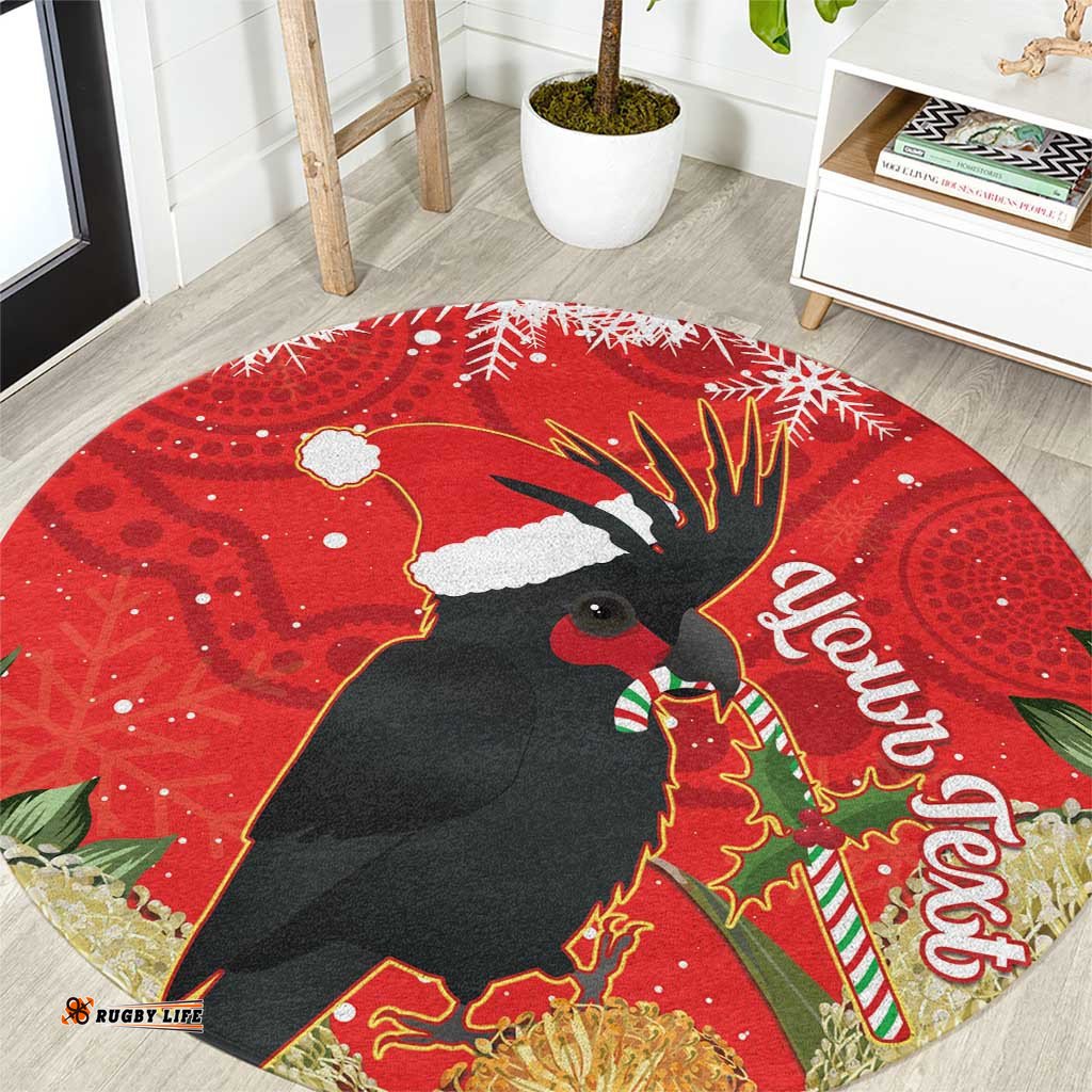 Personalised Palm Cockatoo Australia Christmas Round Carpet Merry Chrissie Banksia Flowers