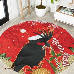 Personalised Palm Cockatoo Australia Christmas Round Carpet Merry Chrissie Banksia Flowers