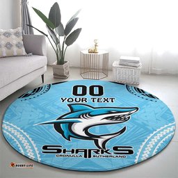 Sharks Rugby Custom Round Carpet With Polynesian Style