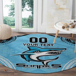 Sharks Rugby Custom Round Carpet With Polynesian Style