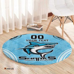 Sharks Rugby Custom Round Carpet With Polynesian Style
