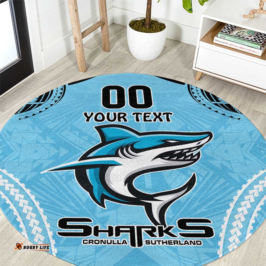 Sharks Rugby Custom Round Carpet With Polynesian Style