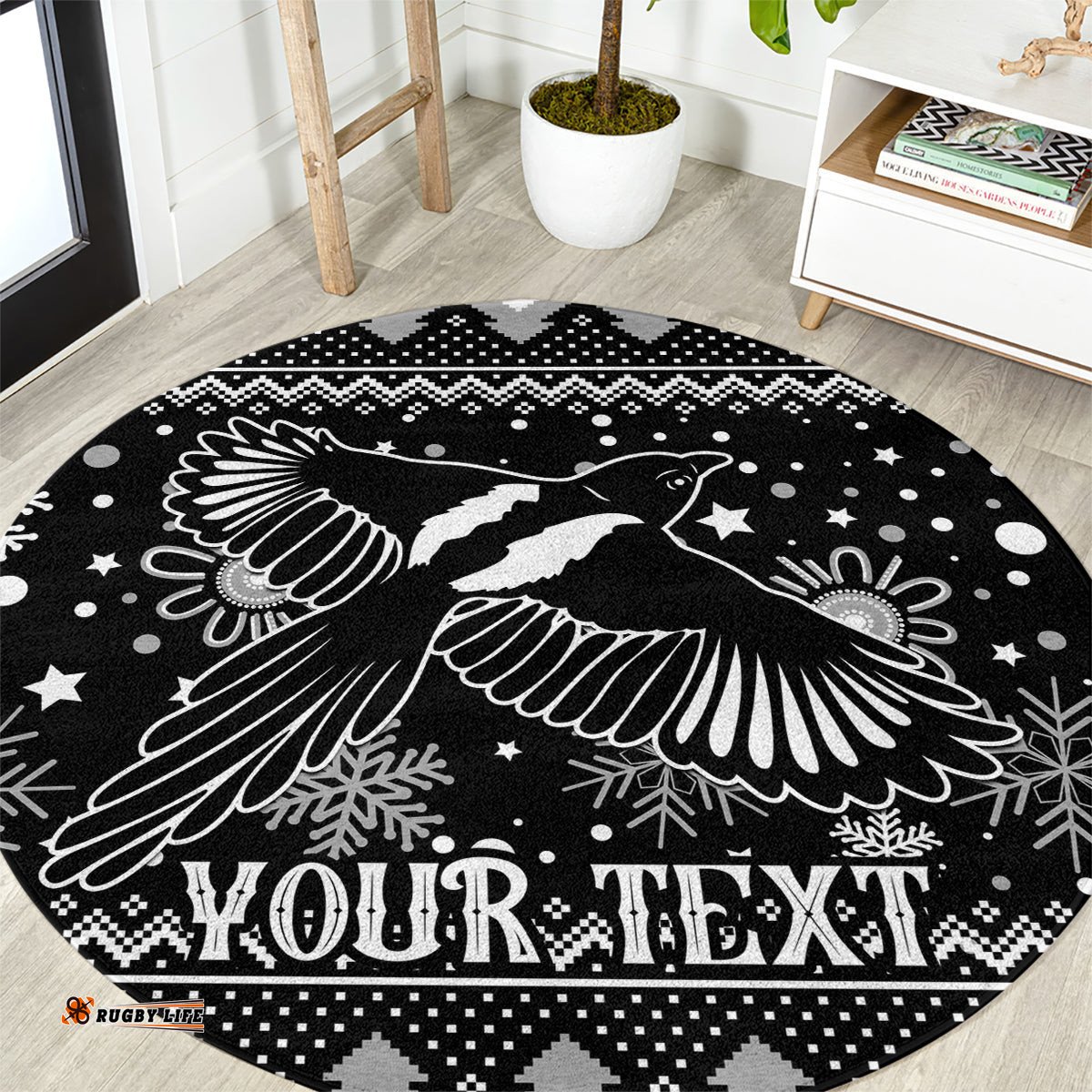 Custom Magpies Football Round Carpet Christmas Vibe 2023