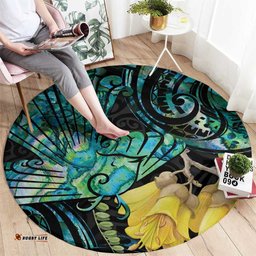 New Zealand Fantail Bird Round Carpet Maori Piwakawaka Kowhai Paua Shell Pattern