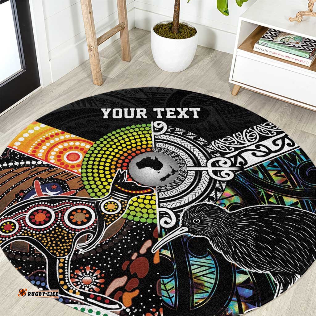 Personalised New Zealand and Australia Round Carpet Maori Mix Aboriginal Art Style