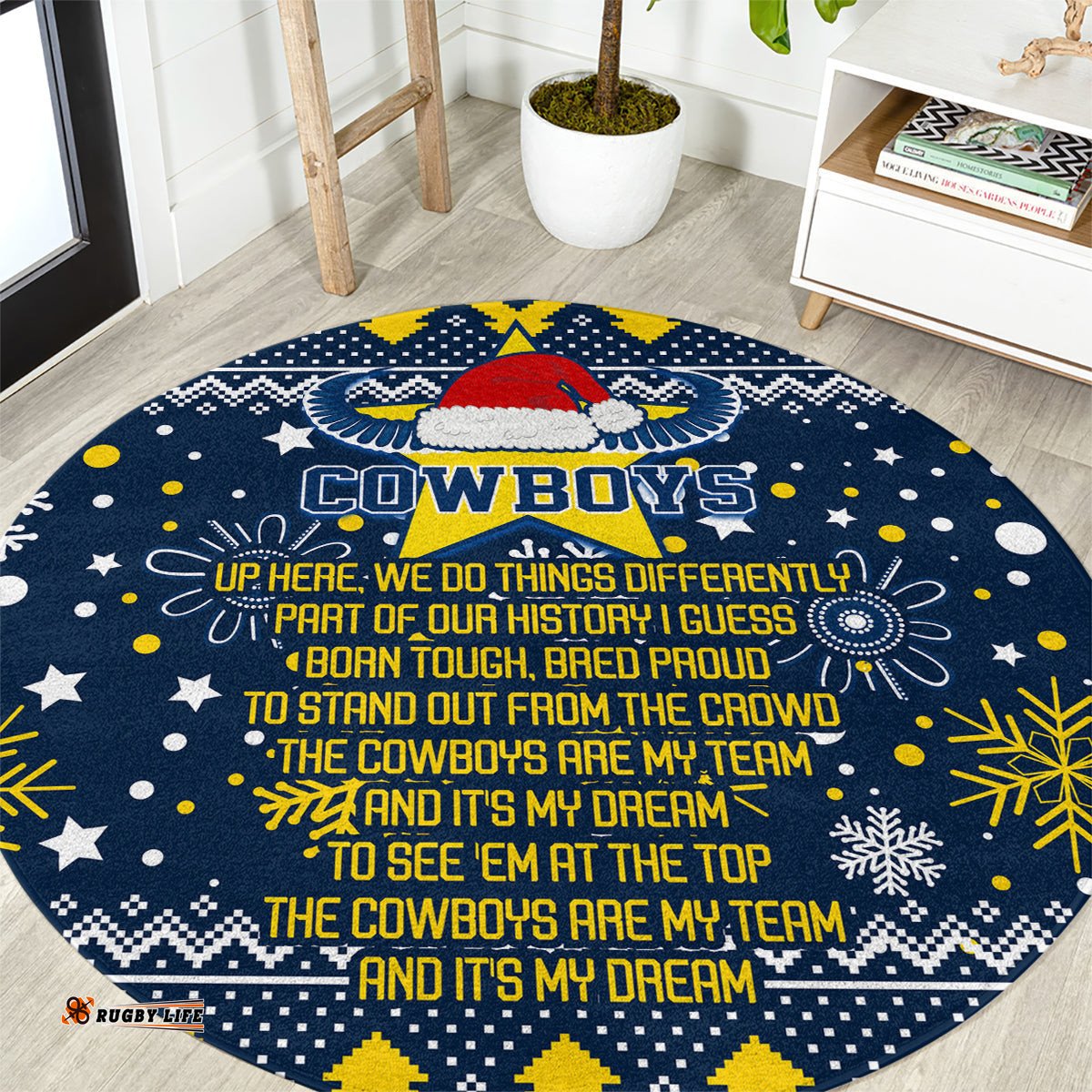 Cowboys Rugby Round Carpet Born Tough Bred Proud Christmas Vibe 2023