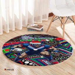 Merry Christmas New Zealand Warriors Round Carpet Aboriginal Santa Rugby Mascot