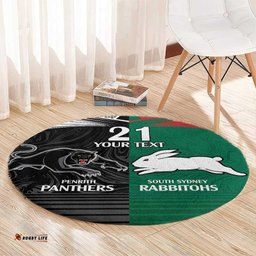Custom Rabbitohs Panthers Round Carpet NRL Tribal Half Style