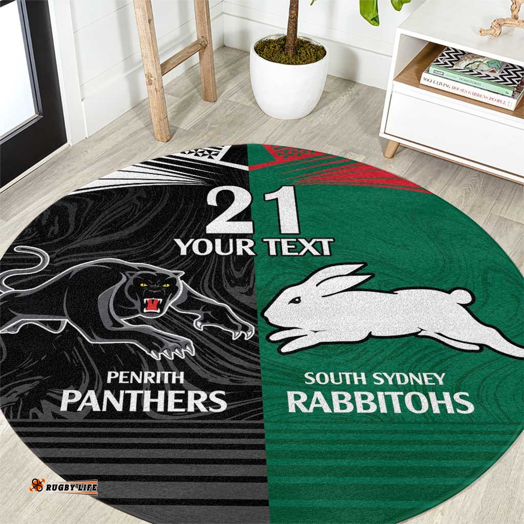 Custom Rabbitohs Panthers Round Carpet NRL Tribal Half Style