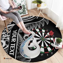 Personalised New Zealand Darts Round Carpet Aotearoa Fern Mix Paua Shell Manaia Black