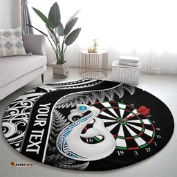 Personalised New Zealand Darts Round Carpet Aotearoa Fern Mix Paua Shell Manaia Black