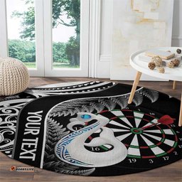 Personalised New Zealand Darts Round Carpet Aotearoa Fern Mix Paua Shell Manaia Black