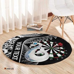 Personalised New Zealand Darts Round Carpet Aotearoa Fern Mix Paua Shell Manaia Black