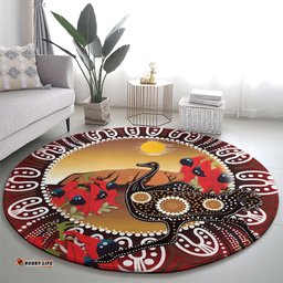 Sturt's Desert Pea And Emu Australia Round Carpet Uluru Aboriginal Art