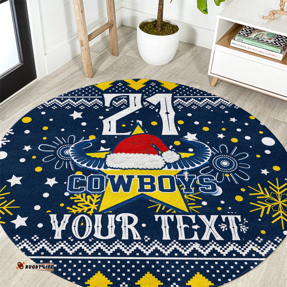 Custom Cowboys Rugby Round Carpet Born Tough Bred Proud Christmas Vibe 2023