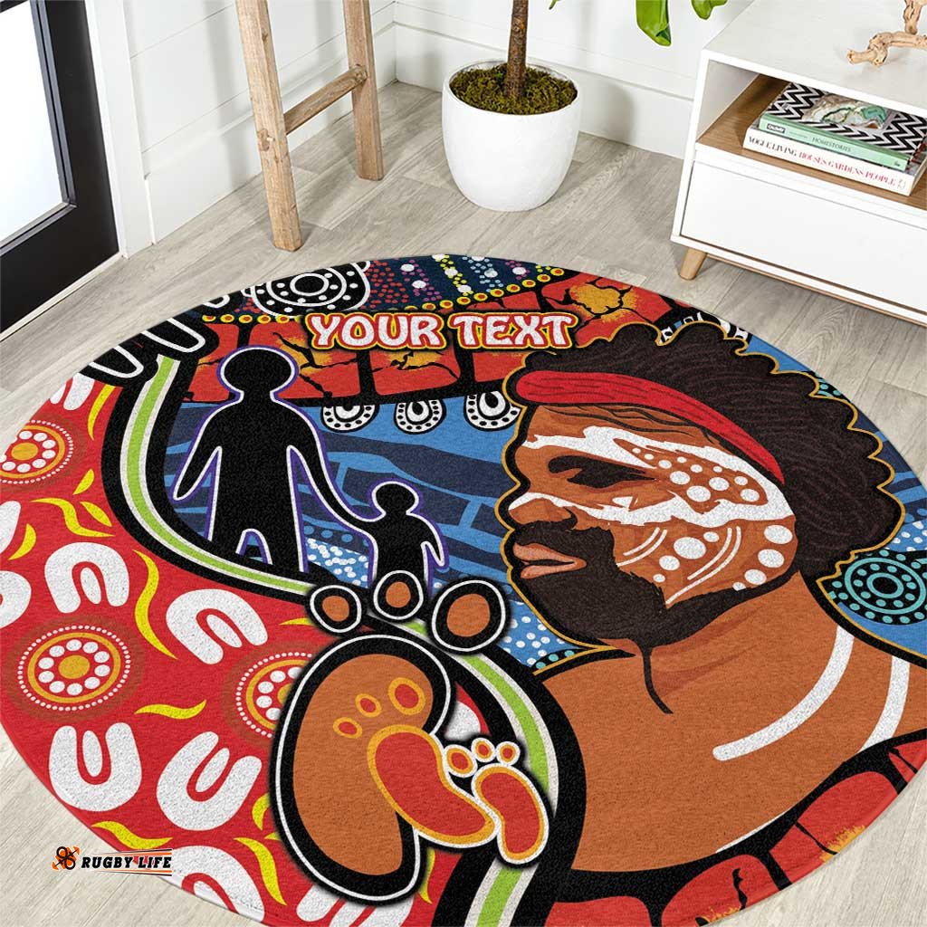 Dad and Son Footprint Father's Day Personalised Round Carpet Australian Aboriginal Art