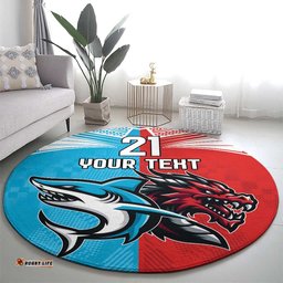 Custom Sharks Dragons Rugby Round Carpet With Sporty Style