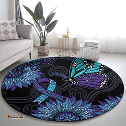 Australia Indigenous Round Carpet Teal & Purple Sunflower Aboriginal Arts