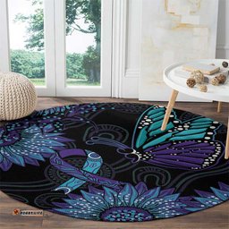 Australia Indigenous Round Carpet Teal & Purple Sunflower Aboriginal Arts