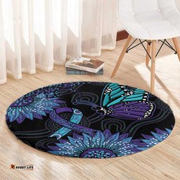 Australia Indigenous Round Carpet Teal & Purple Sunflower Aboriginal Arts