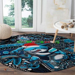 Merry Christmas Sharks Round Carpet Aboriginal Santa Rugby Mascot Cronulla Sutherland