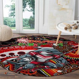 Merry Christmas Dolphins Round Carpet Aboriginal Santa Rugby Mascot Redcliffe