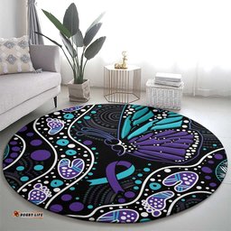 Australia Indigenous Round Carpet Teal & Purple Ribbon Butterfly Aboriginal Arts