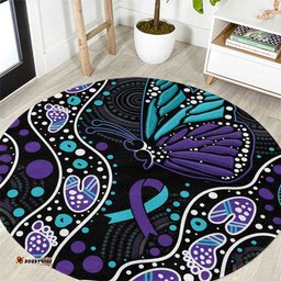 Australia Indigenous Round Carpet Teal & Purple Ribbon Butterfly Aboriginal Arts