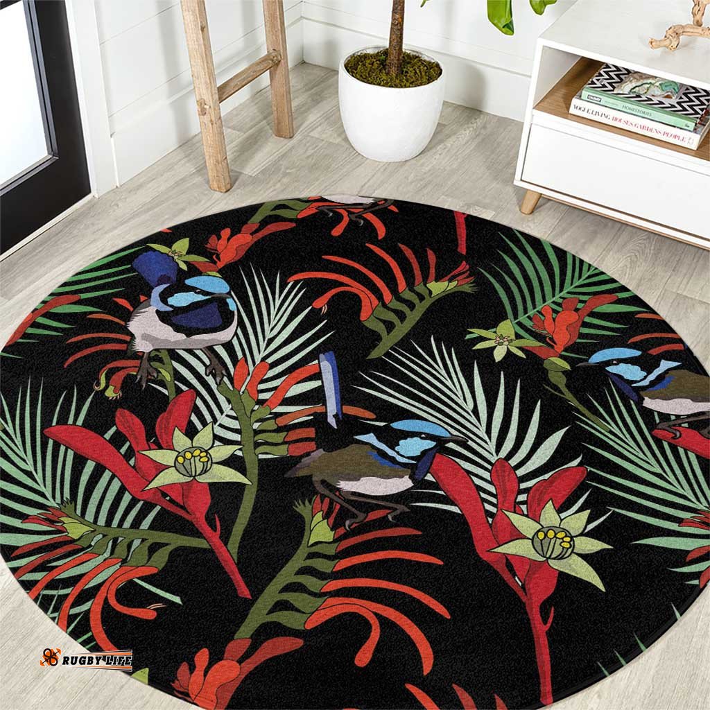Australia Kangaroo Paw And Splendid Fairy wren Round Carpet Sameless Style