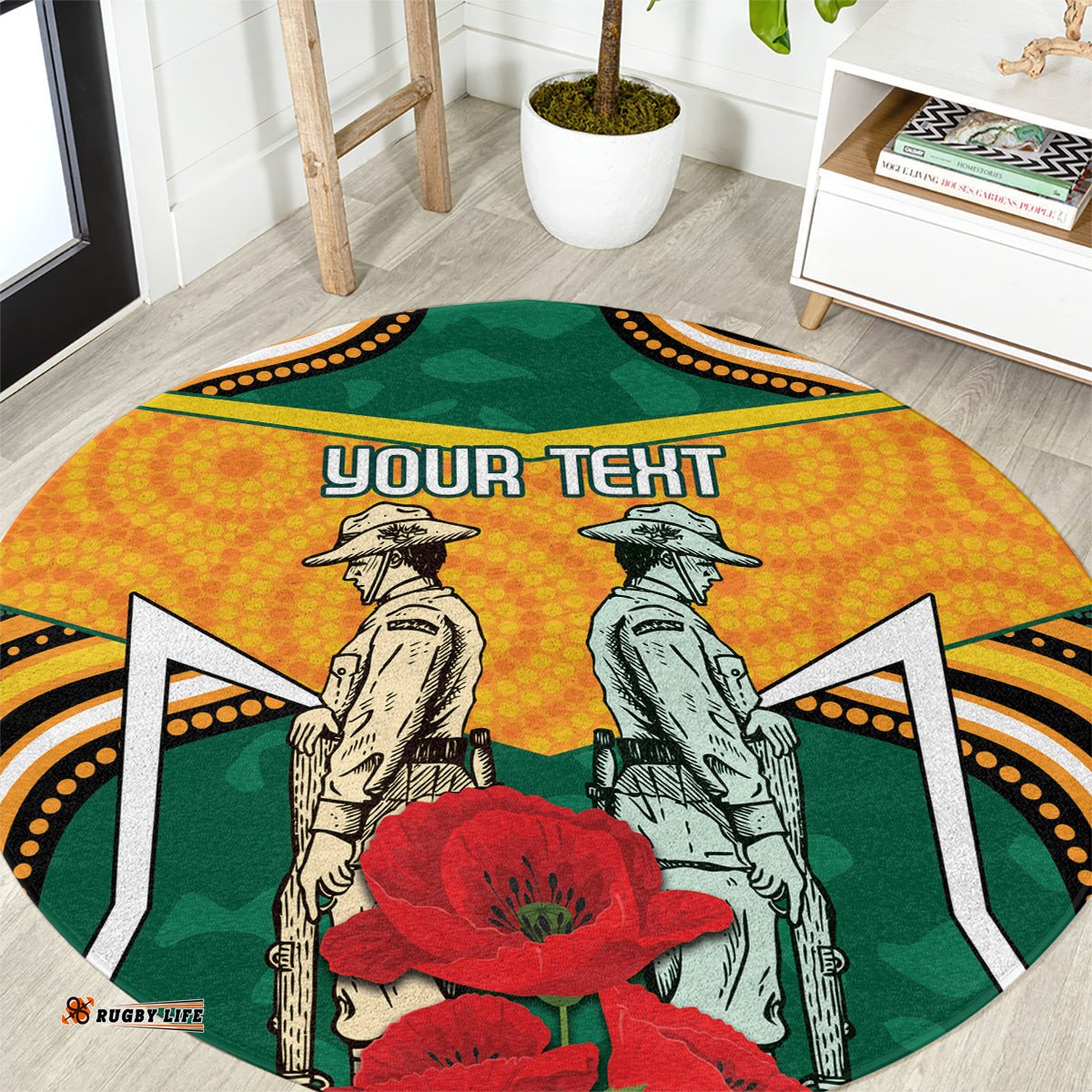 Australia Wallabies Rugby ANZAC Custom Round Carpet Poppy Soldier With Aboriginal Dots Art
