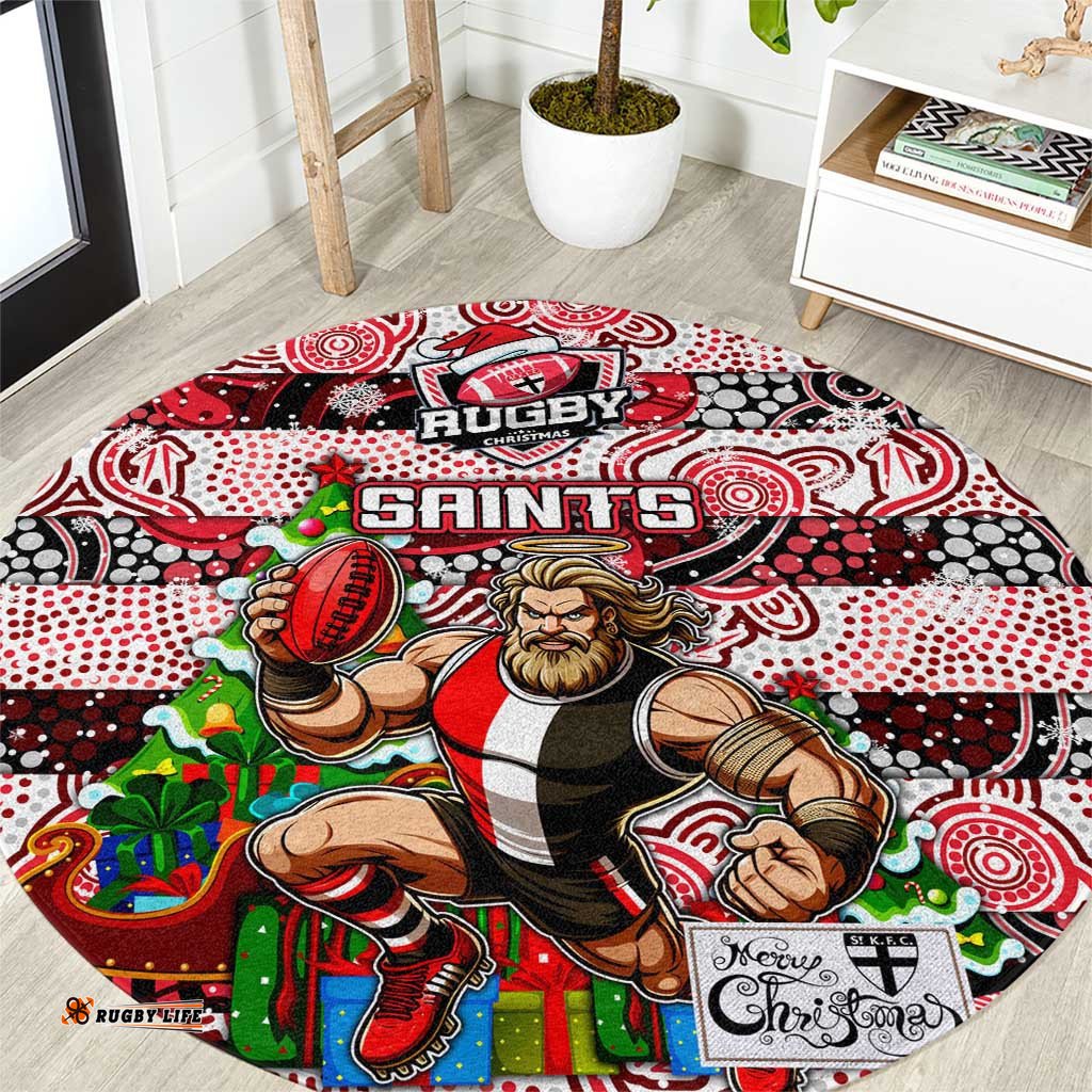 Saints Football Merry Christmas Round Carpet Indigenous Australian Art