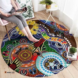 Custom NAIDOC Week 2024 Hawthorn Hawks Round Carpet Australia Aboriginal Dot Painting DT02