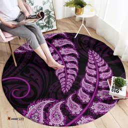 Purple New Zealand Paisley Silver Fern Round Carpet Aotearoa Maori