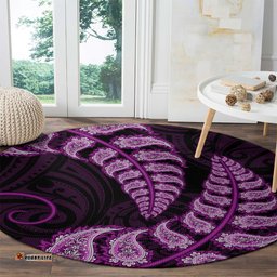 Purple New Zealand Paisley Silver Fern Round Carpet Aotearoa Maori