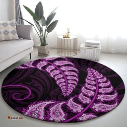 Purple New Zealand Paisley Silver Fern Round Carpet Aotearoa Maori
