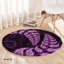 Purple New Zealand Paisley Silver Fern Round Carpet Aotearoa Maori