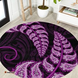 Purple New Zealand Paisley Silver Fern Round Carpet Aotearoa Maori