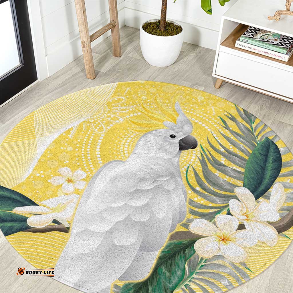 Australia Cacatua Galerita Round Carpet Sulphur Crested Cockatoo Aboriginal Art