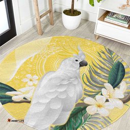 Australia Cacatua Galerita Round Carpet Sulphur Crested Cockatoo Aboriginal Art